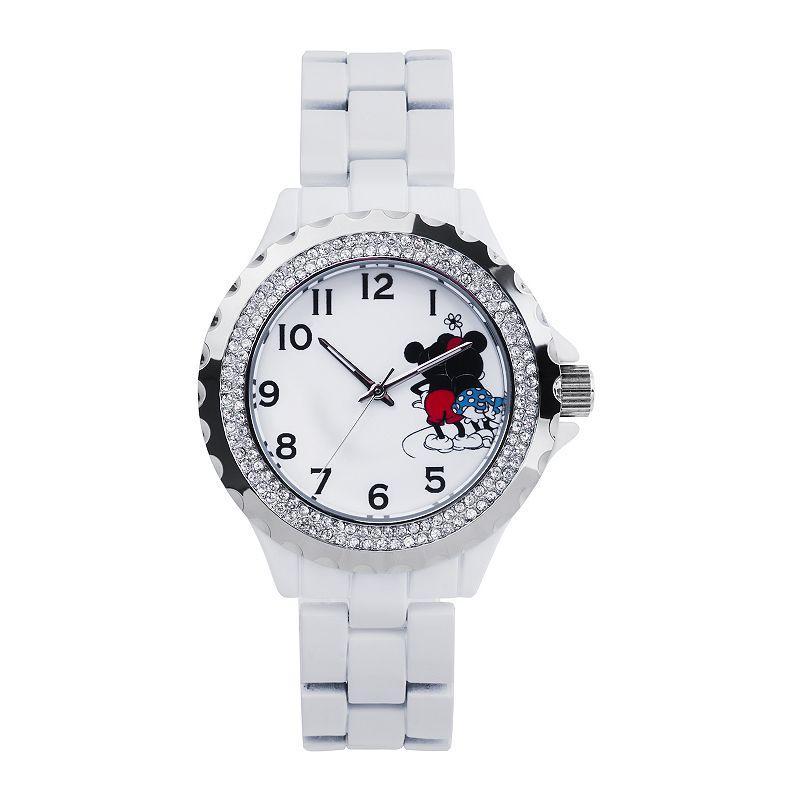 Disneys Mickey & Minnie Mouse Hug Womens Watch White Product Image