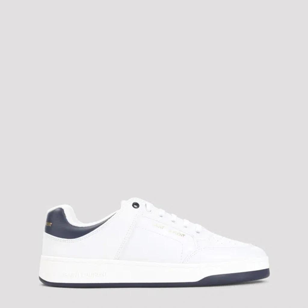 Luxury Leather Sneakers With Rubber Sole And Iconic Branding In White,blue Product Image