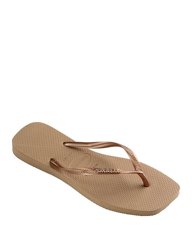 Havaianas Slim Square Logo Metallic Flip-Flop Silver) Women's Sandals Product Image