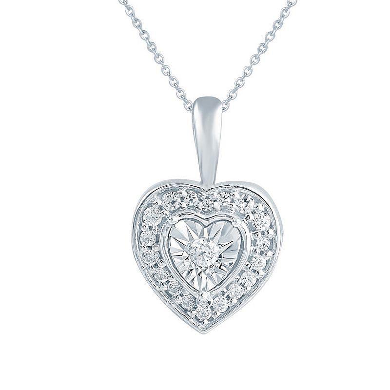 Sterling Silver 1/8 Carat T.W. Diamond Heart Pendant Necklace, Womens White Product Image