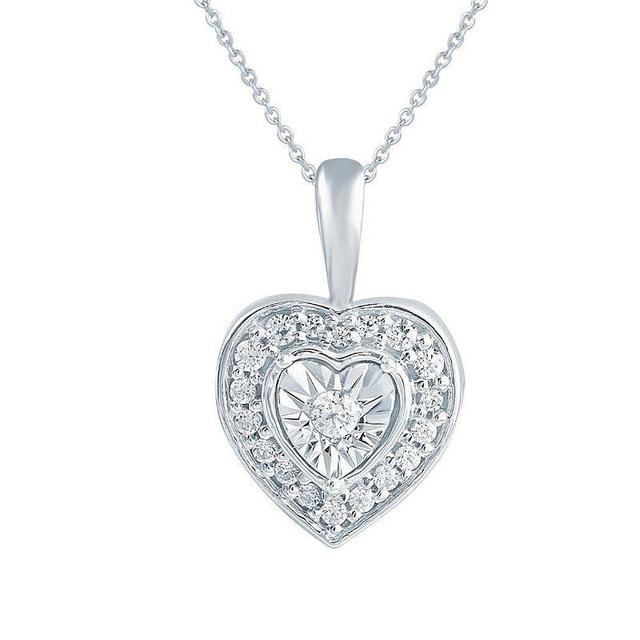 Sterling Silver 1/8 Carat T.W. Diamond Heart Pendant Necklace, Womens Product Image