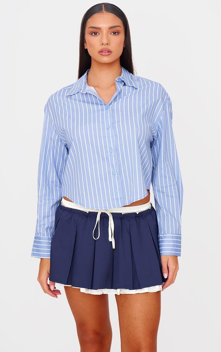 Blue Striped Contrast Collar Shirt Product Image