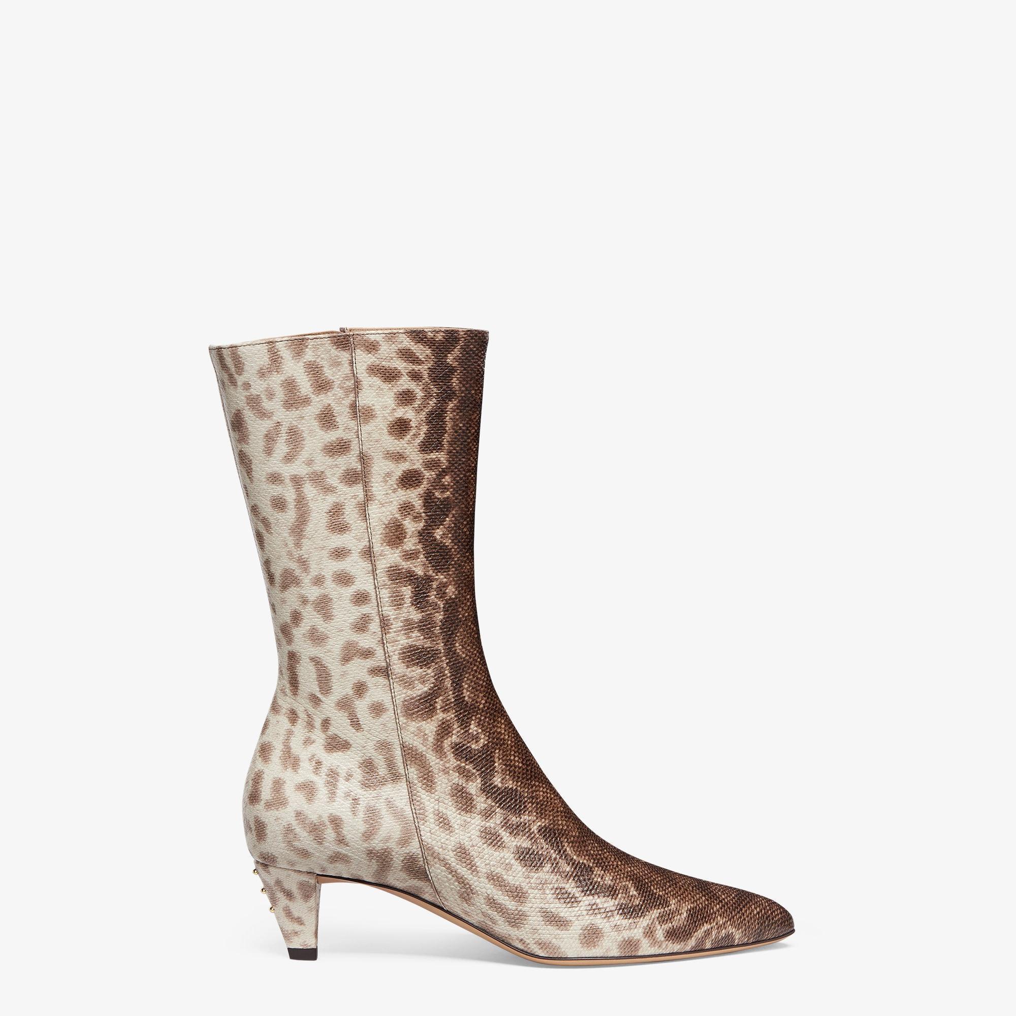 Fendi FiloBeige karung leather medium-heeled boots Product Image