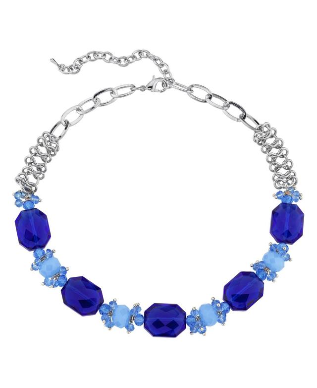 1928 Silver-Tone Bright Blue Beaded Necklace, Womens Product Image