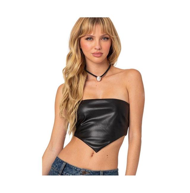 EDIKTED Vic Faux Leather Crop Handkerchief Top Product Image