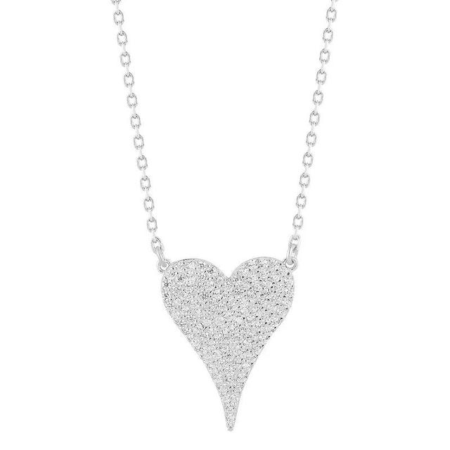 Sunkissed Sterling Cubic Zirconia Pave Heart Necklace, Womens Silver Tone Product Image