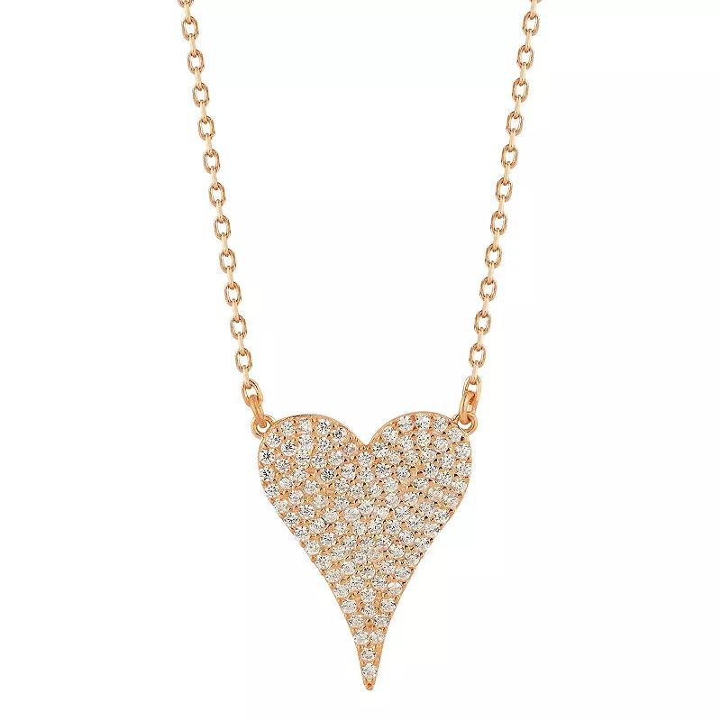 Sunkissed Sterling Cubic Zirconia Pave Heart Necklace, Womens Rose Gold Tone Product Image