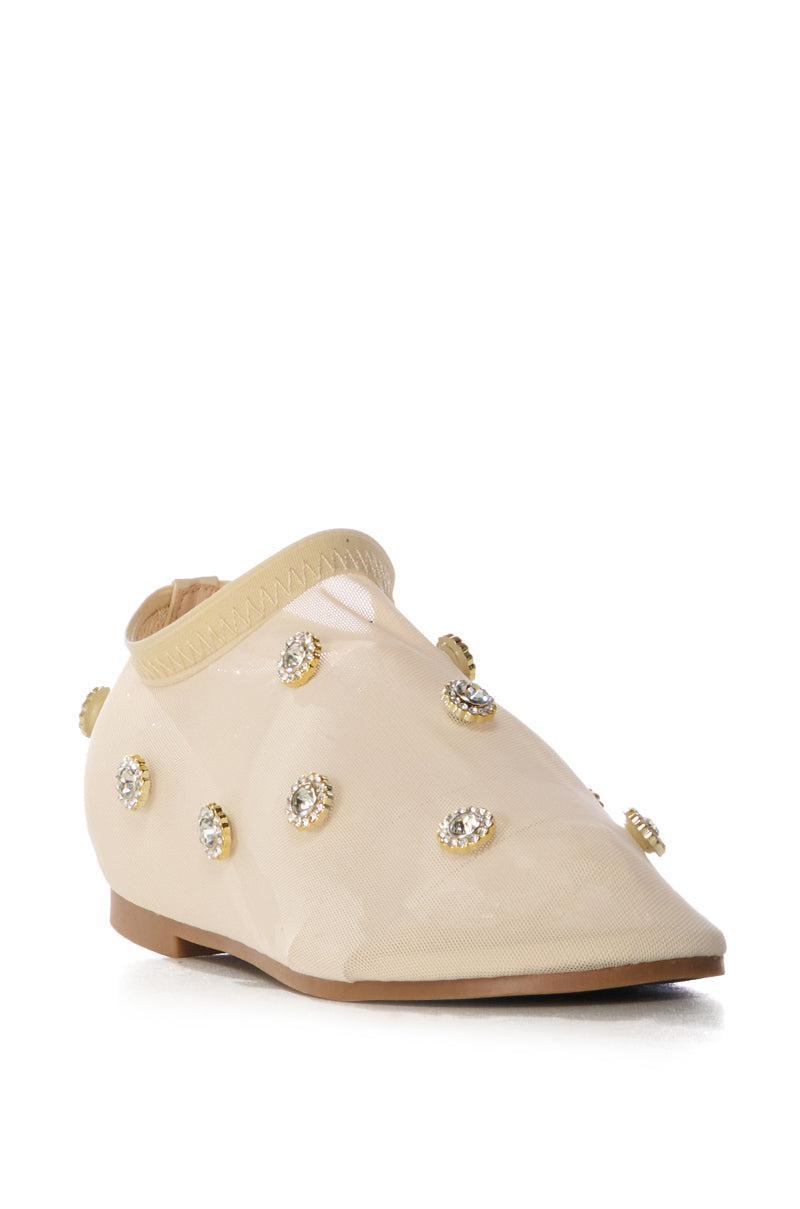 AZALEA WANG SIEGFRIED GEM EMBELLISHED MESH FLAT IN NUDE Product Image