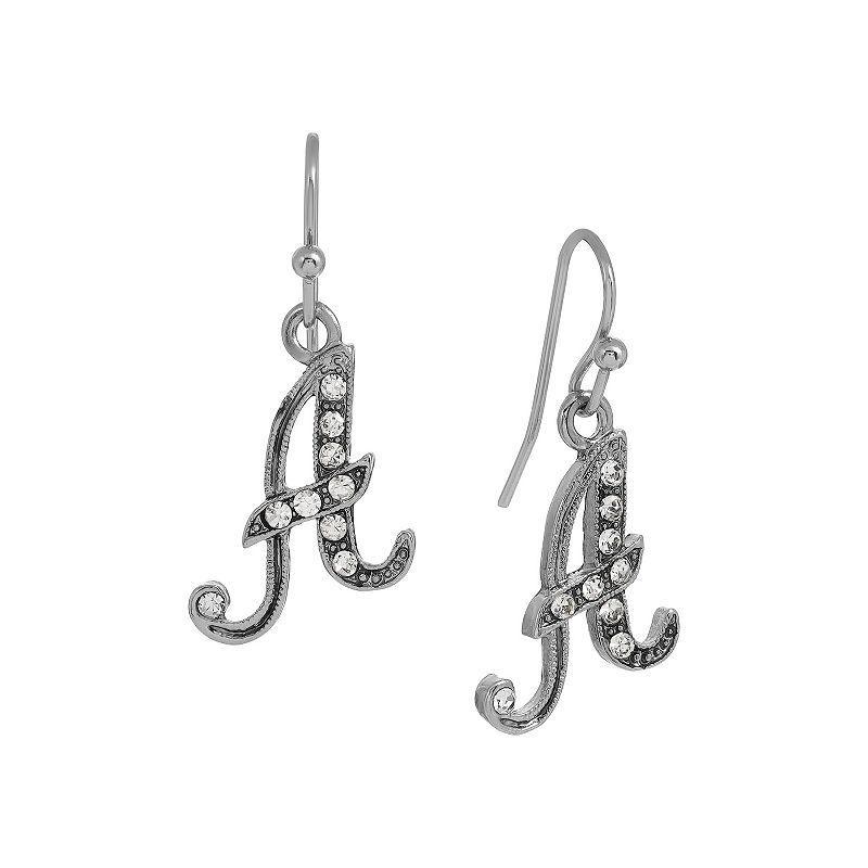 1928 Silver Tone Crystal Initial Drop Earrings, Womens, White Product Image