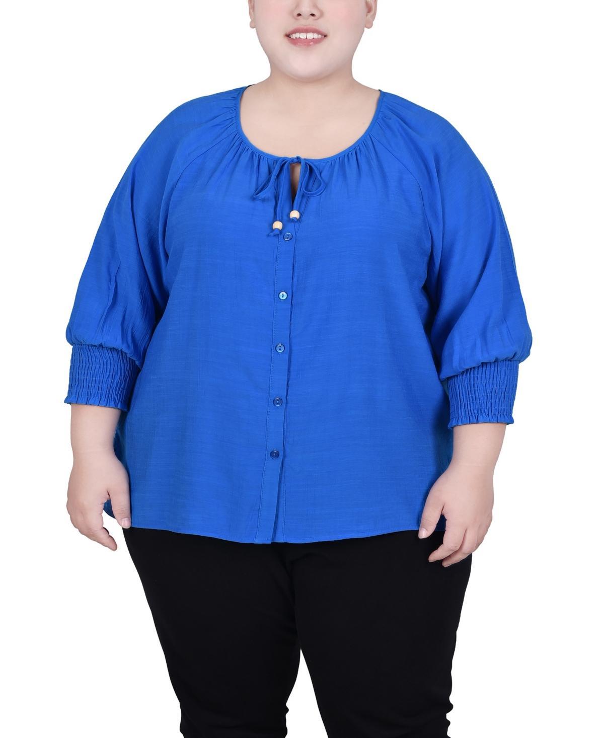 Ny Collection Plus Size 3/4 Sleeve Button Front Blouse Product Image