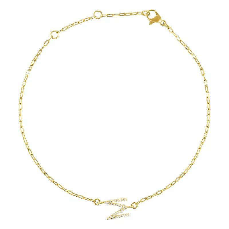 Adornia Gold Tone Cubic Zirconia Pave Sideways Initial Anklet, Womens Gold Tone M Product Image