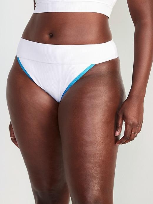 High-Waisted Ribbed French-Cut Bikini Swim Bottoms Product Image