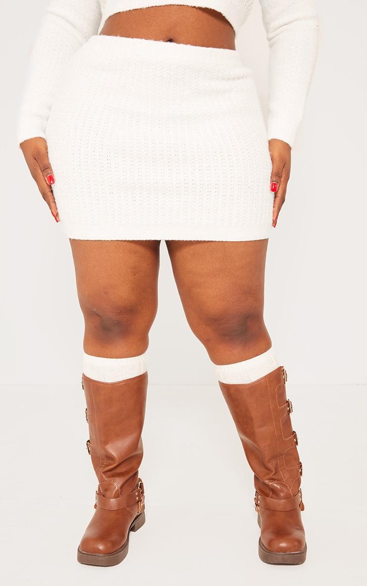 Plus Cream Brushed Knitted Mini Skirt Product Image