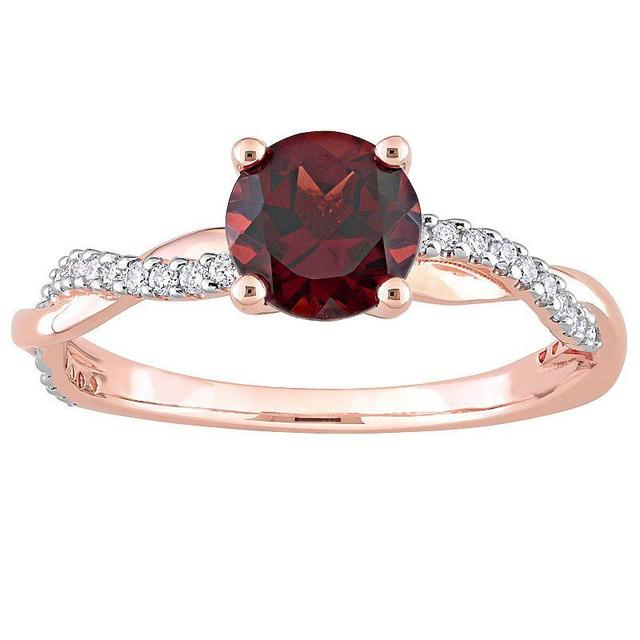 Stella Grace 14k Rose Gold Garnet & 1/6 Carat T.W. Diamond Crossover Engagement Ring, Womens Red Product Image