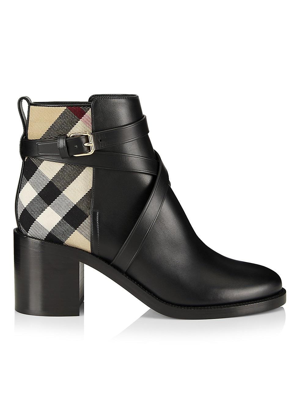 Womens Pryle House Check & Leather Ankle Boots Product Image