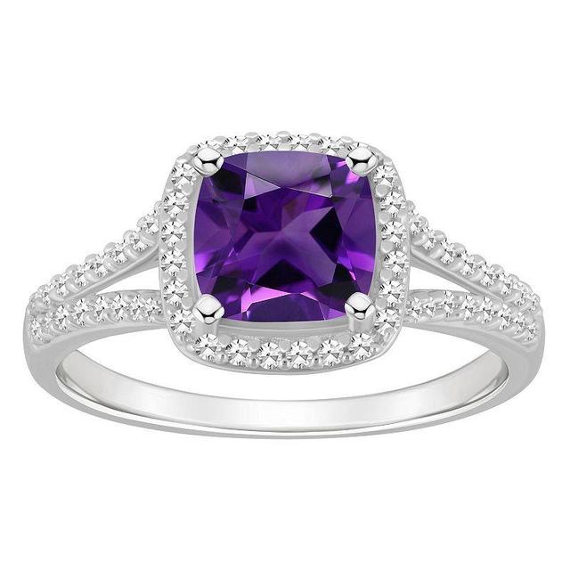 Celebration Gems Sterling Silver 7 mm Cushion Gemstone & 1/4 Carat T.W. Diamond Split Shank Ring, Womens Purple Product Image