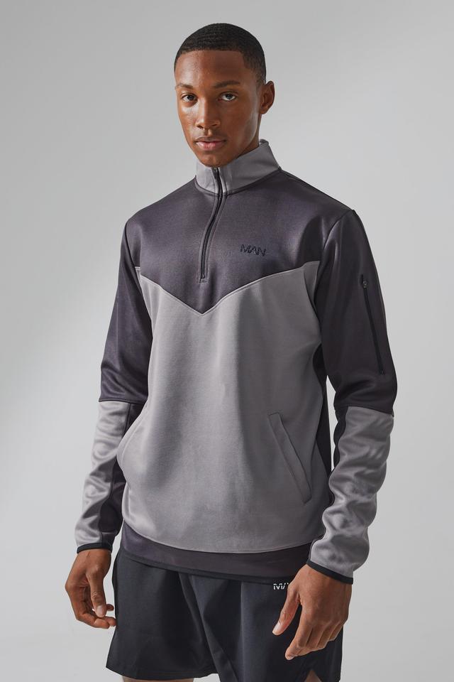 Active Colour Block Funnel Neck Regular Fit 1/4 Zip | boohooMAN USA Product Image