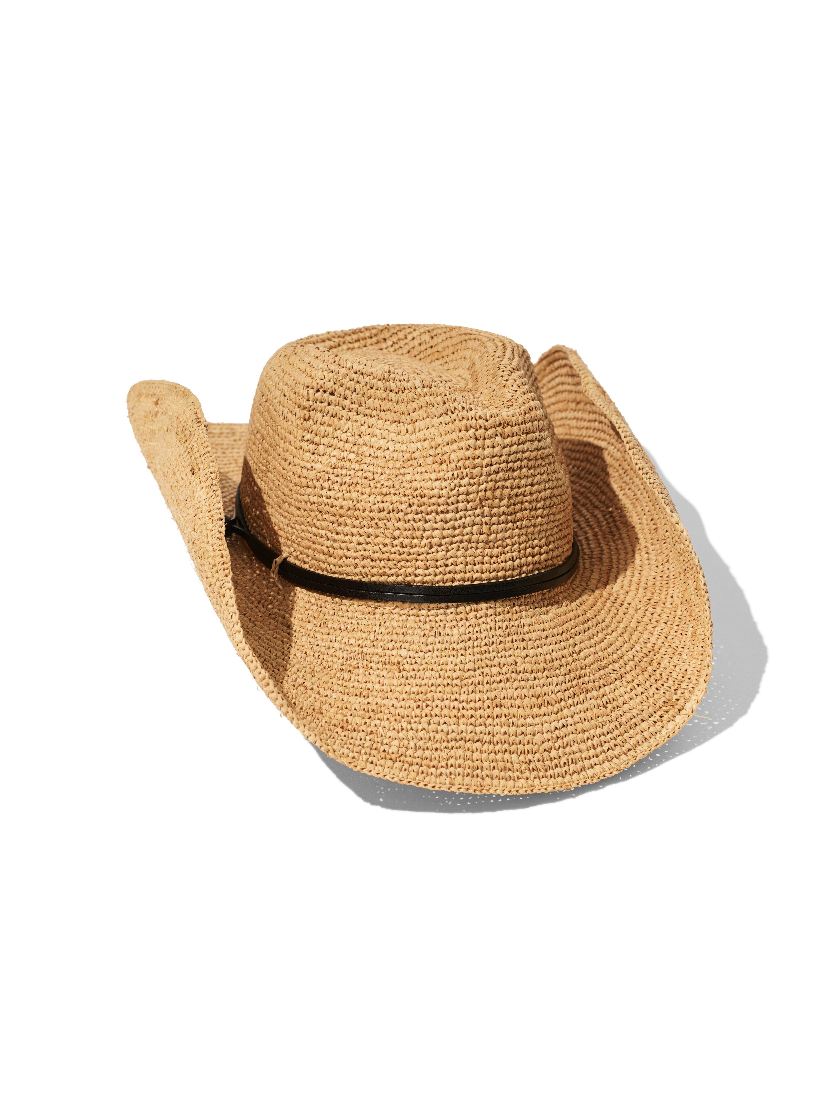 Leather-Trimmed Raffia Straw Hat - Natural Female Product Image