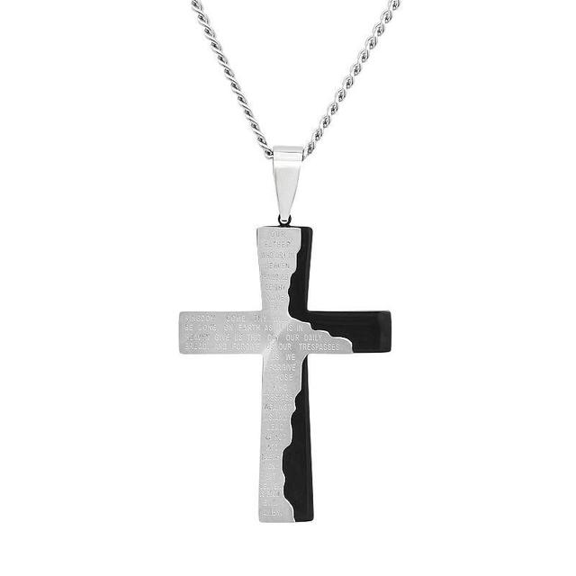 Stainless Steel Two Tone The Lords Prayer Cross Pendant Necklace - Men, Mens Product Image