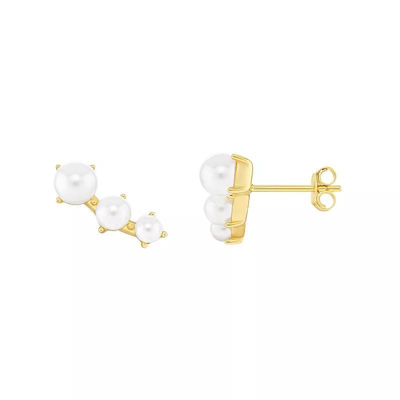 PRIMROSE 18k Gold Vermeil Graduated Glass Pearl Crawler Stud Earrings, Womens Product Image