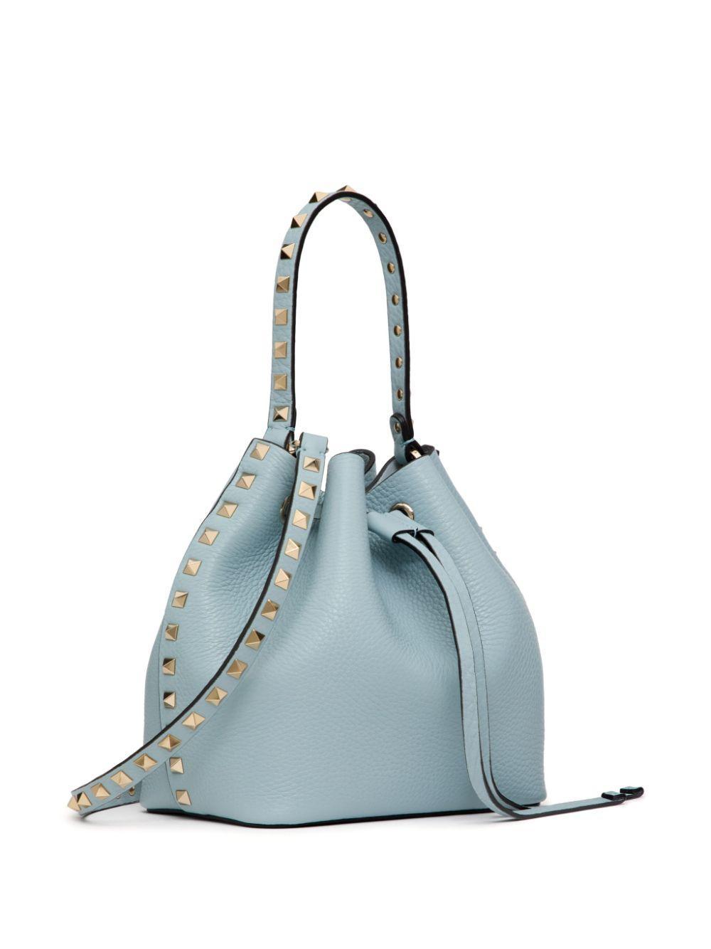 VALENTINO GARAVANI Rockstud Leather Bucket Bag In Blue Product Image