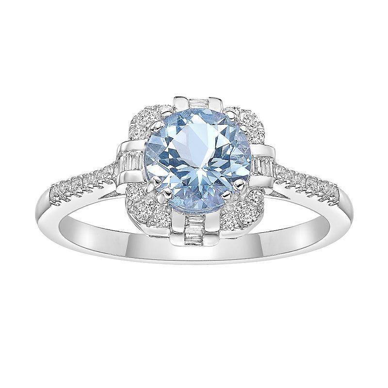 Gemminded 10k White Gold, Aquamarine & 1/4 Carat T.W. Diamond Ring, Womens Blue Product Image