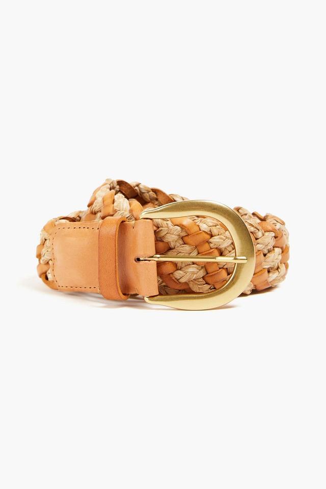 Woven Leather And Raffia Belt In Light Brown Product Image