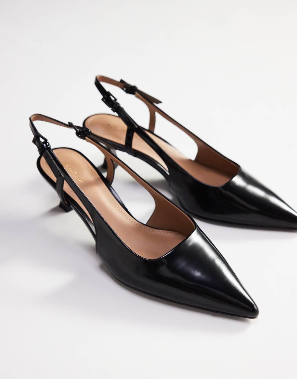 & Other Stories leather heeled sling back pointed toe pumps in black Product Image