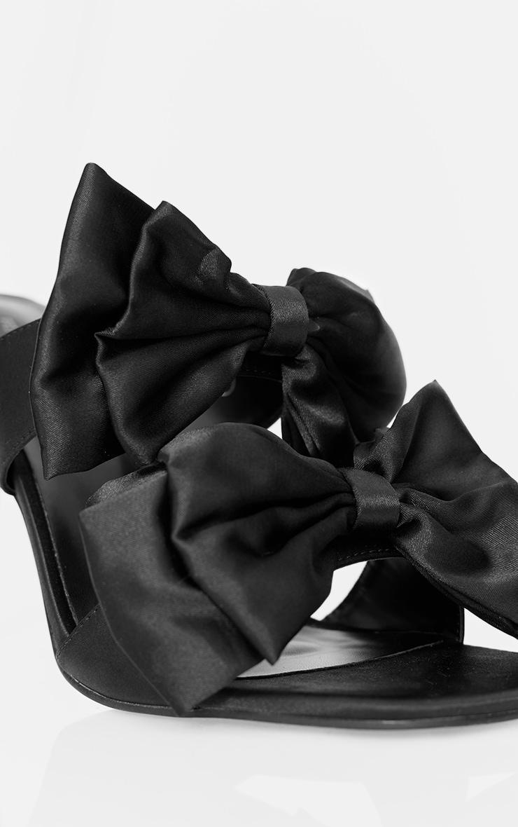 Black Satin Square Toe Bow Strap High Stiletto Heeled Mules Product Image