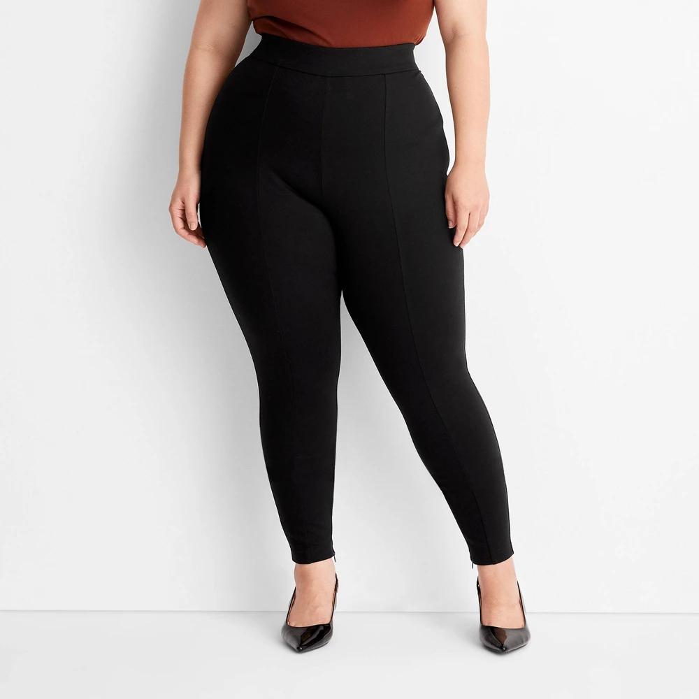 Womens High-Waisted Slim Fit Ankle Ponte Leggings - A New Day Black 1X Product Image