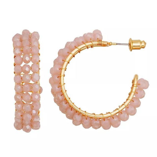 Sonoma Goods For Life Gold Tone Beaded Hoop Earrings, Womens, Pink Product Image