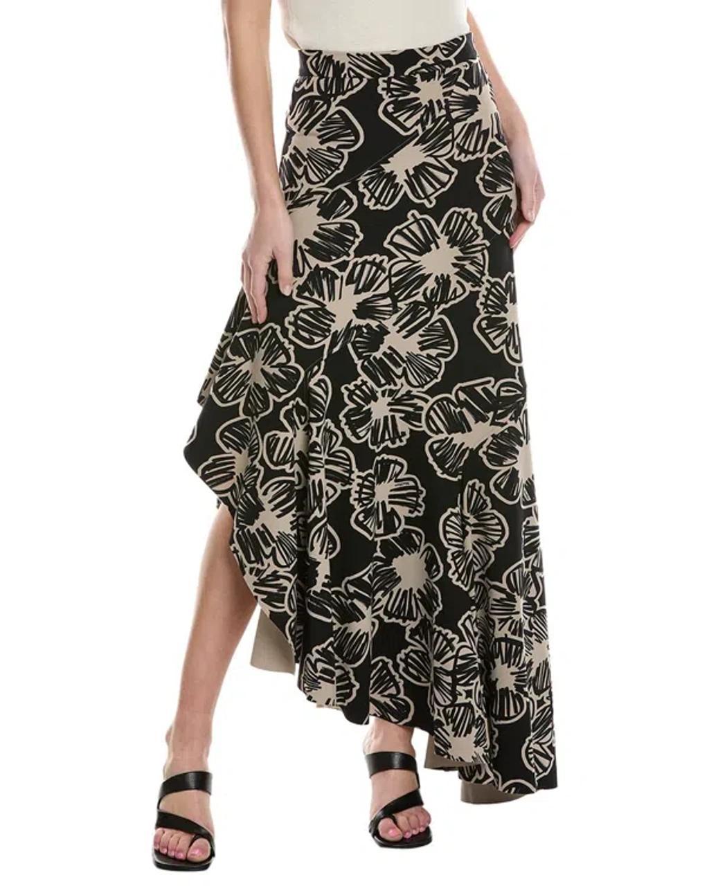 Asymmetric Printed Maxi Skirt In Black Product Image