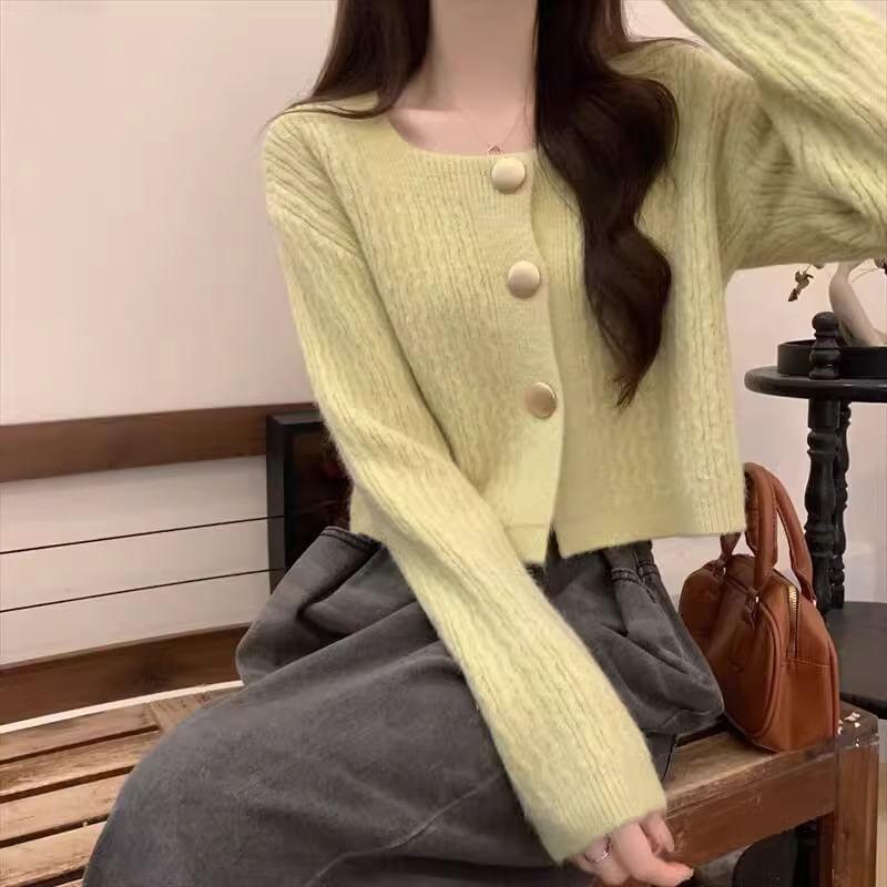 Square Neck Plain Cardigan Product Image