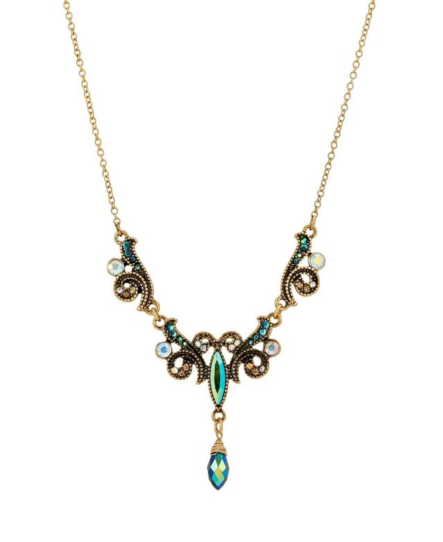 1928 Antiqued Gold Tone Aurora Borealis Simulated Crystal Bead Droplet Necklace, Womens, Multi Product Image