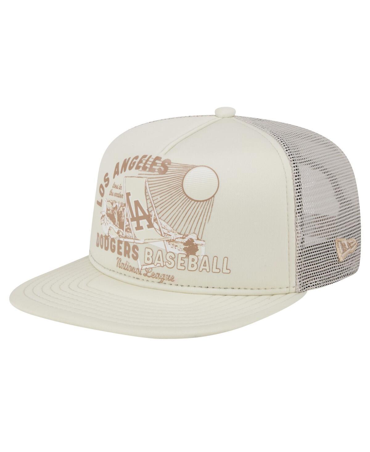 New Era Mens Khaki Los Angeles Dodgers Almost Friday A-Frame 9Fifty Trucker Snapback Hat Product Image