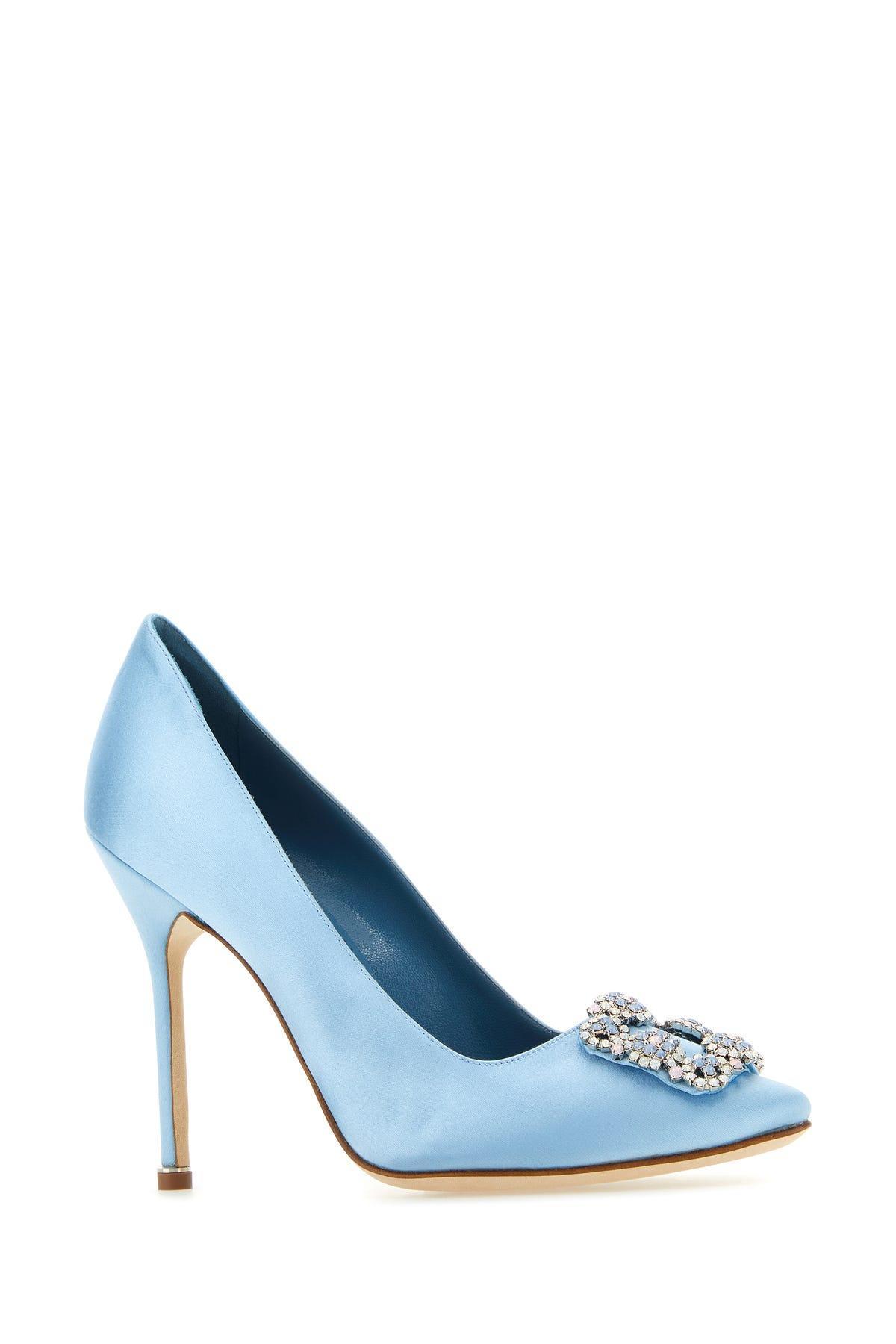 MANOLO BLAHNIK 105mm Hangisi Satin Pumps In Light Blue Product Image