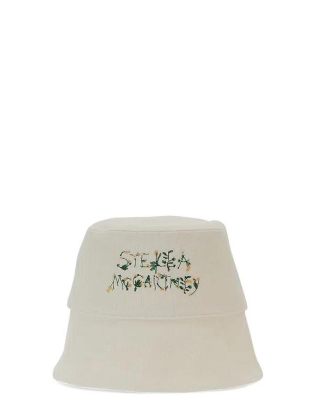 Embroidered Logo Cotton Bucket Hat In White Product Image