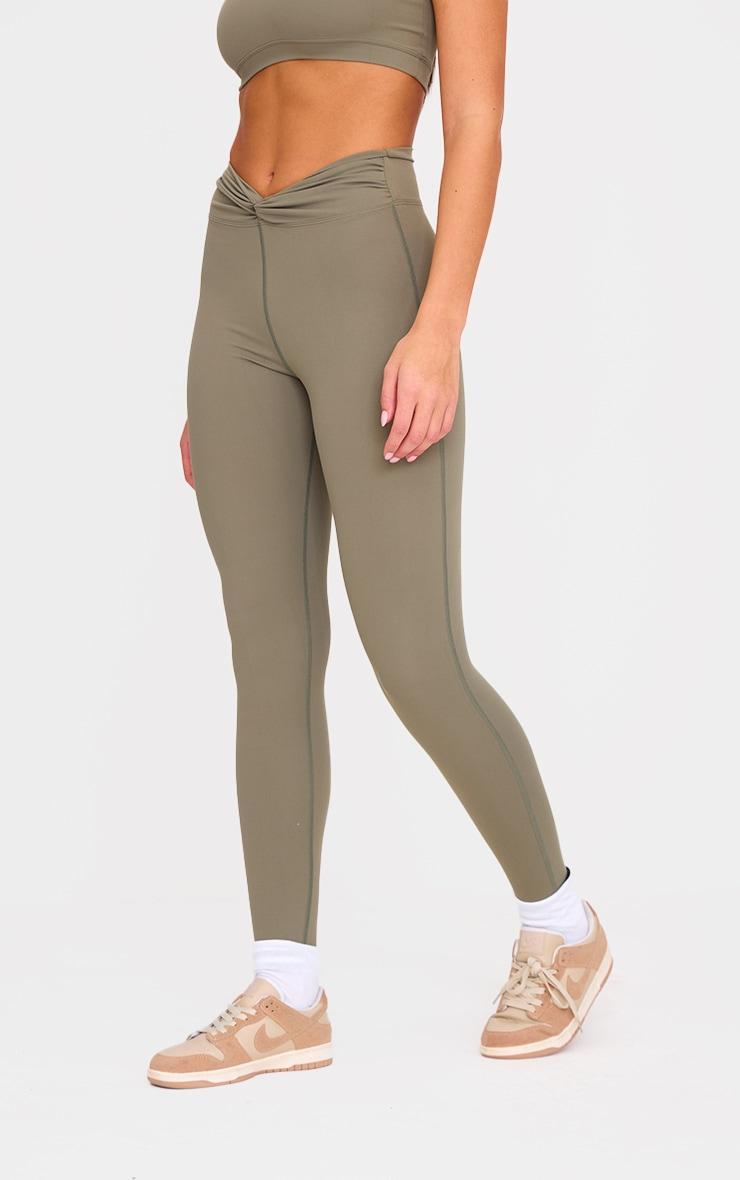 Olive Sculpt Twist Front Gym Leggings Product Image