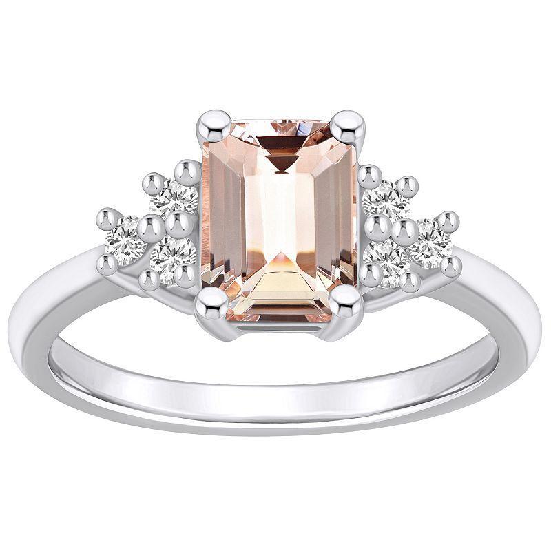 Alyson Layne 14k White Gold Emerald-Cut Morganite & 1/5 Carat T.W. Diamond Ring, Womens Product Image