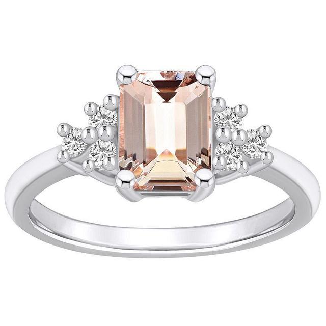 Alyson Layne 14k White Gold Emerald-Cut Morganite & 1/5 Carat T.W. Diamond Ring, Womens Pink Product Image