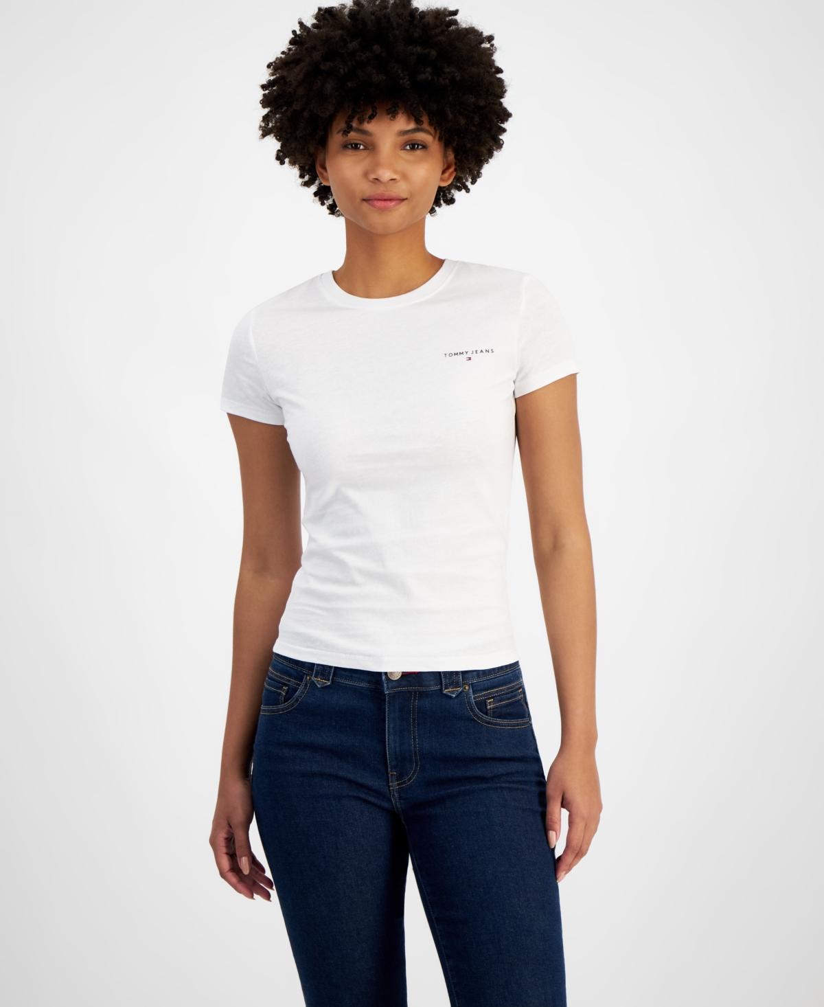 Tommy Jeans Womens Cotton Slim-Fit Linear Logo T-Shirt Product Image