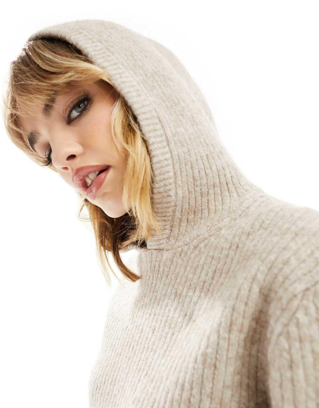 Weekday Zuri knitted hoodie in beige Product Image