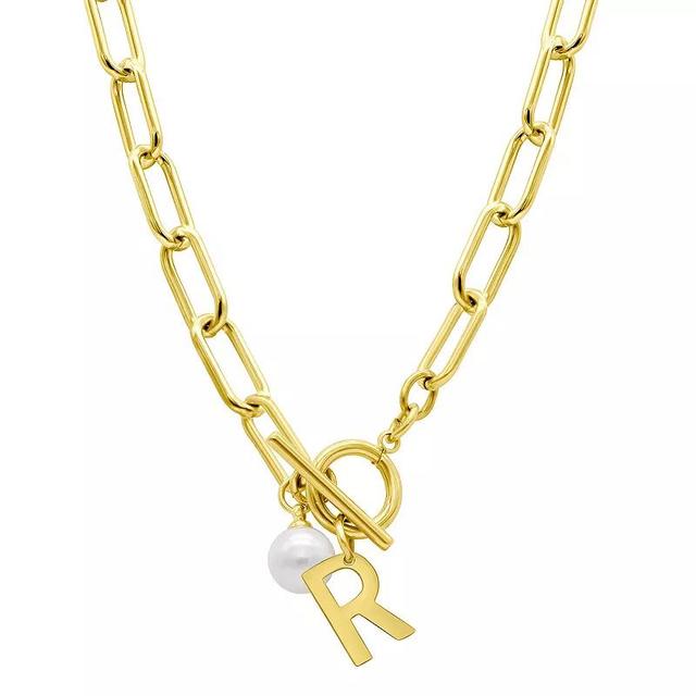 Adornia 14k Gold Plated Freshwater Cultured Pearl Initial Toggle Necklace, Womens White Product Image