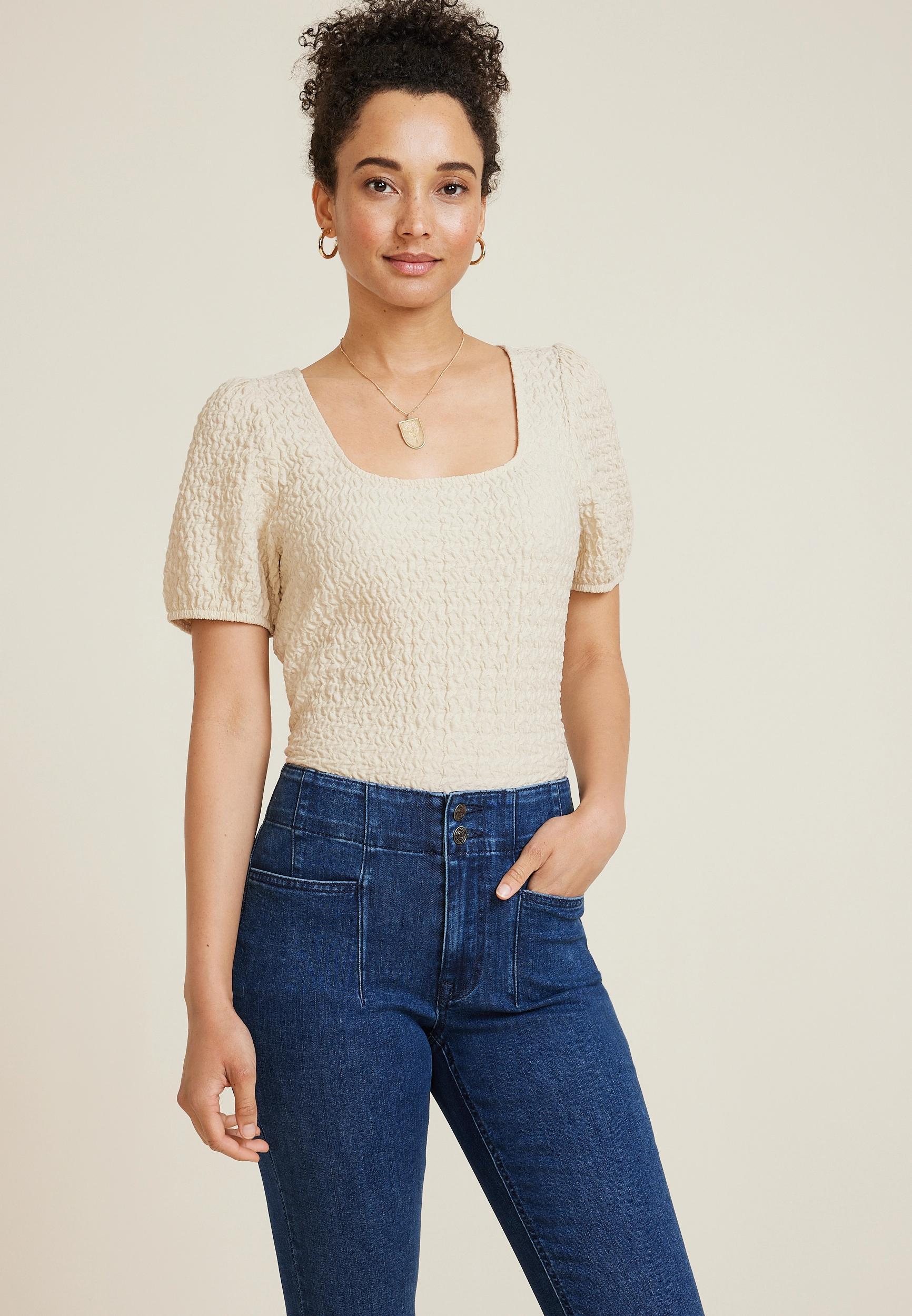 Textured Short Sleeve Blouse Product Image