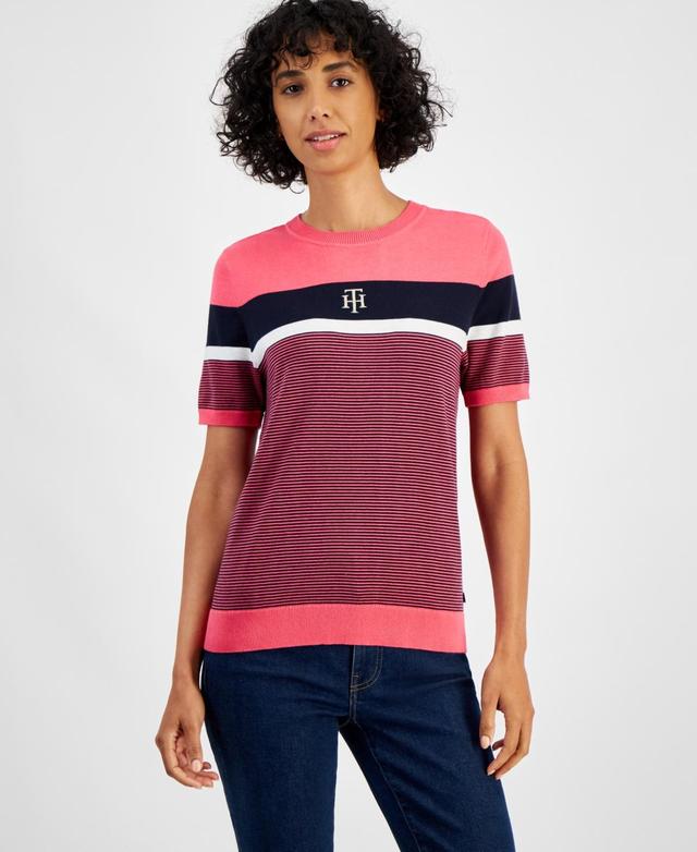 Tommy Hilfiger Womens Cotton Color-Blocked Crewneck Tee Product Image