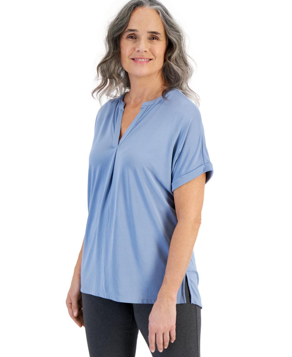 Women's Split-Neck Short Sleeve Knit Shirt, Created for Macy's Product Image