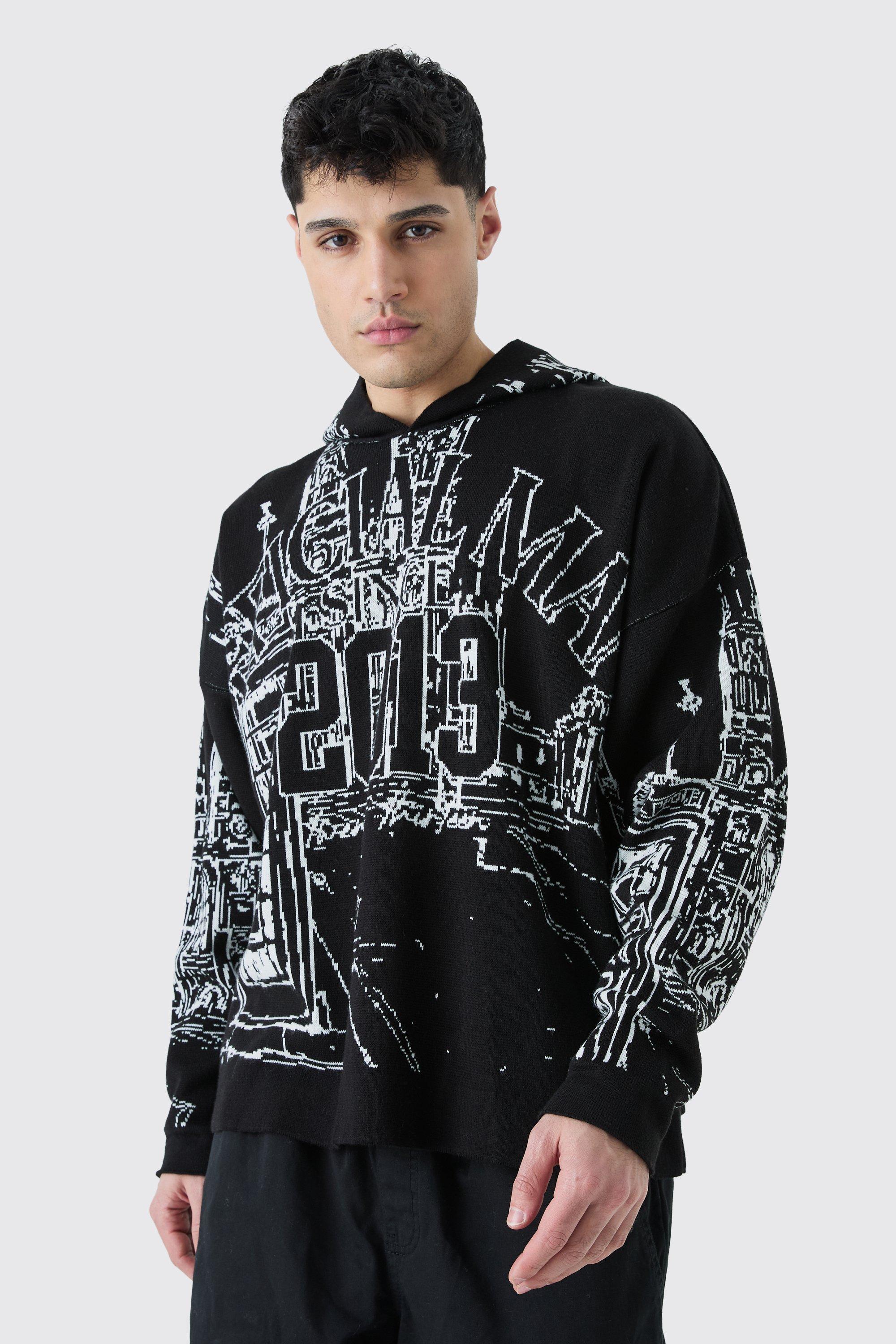 Oversized All Over Graphic Hoodie | boohooMAN USA Product Image