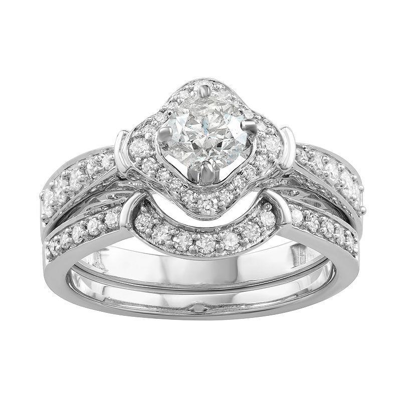 14k White Gold 1 Carat T.W. Diamond Engagement Ring Set, Womens Product Image