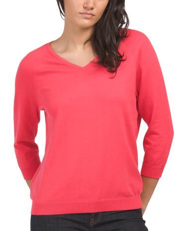 Pima Cotton Blend V-neck Sweater for Women Product Image