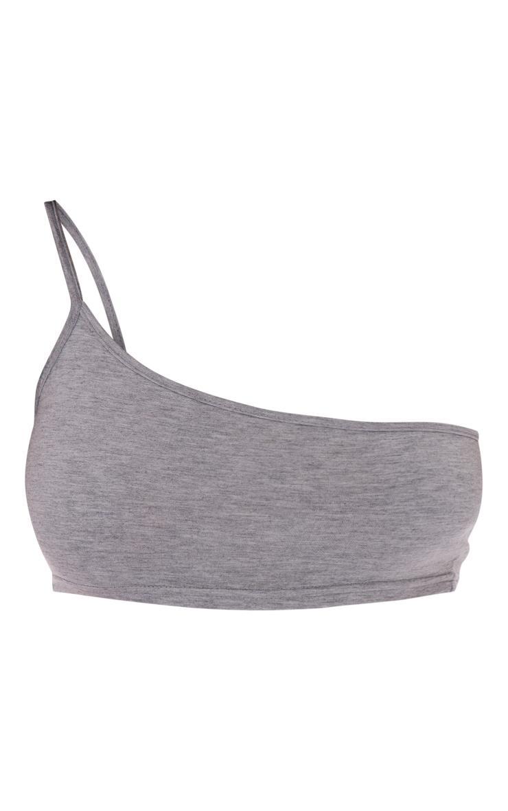 Grey Basic One Shoulder Strappy Crop Top Product Image